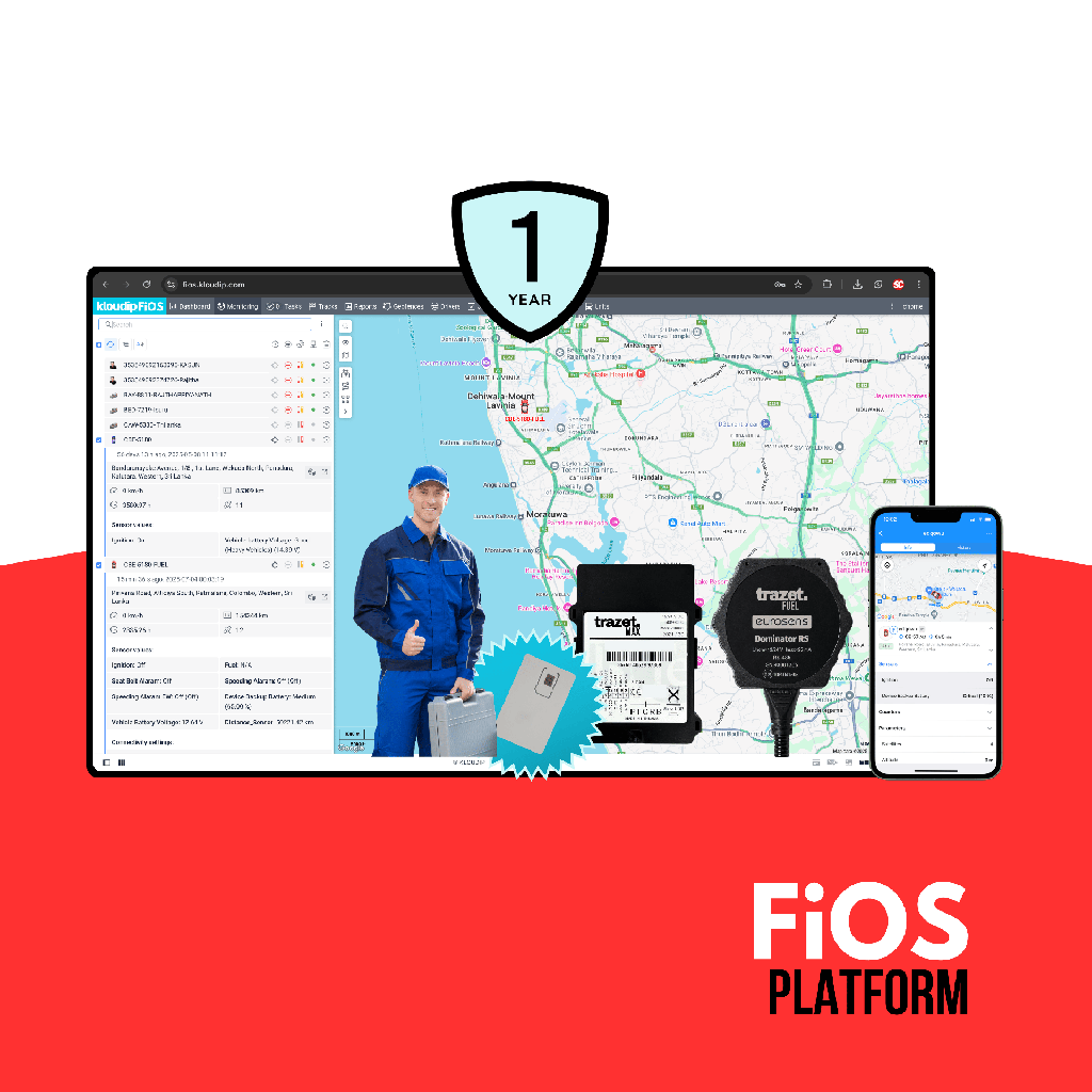 FiOS Platform & Managed IoT Connectivity for 1 year + GPS + Fuel Sensor + Installation for Sri Lanka